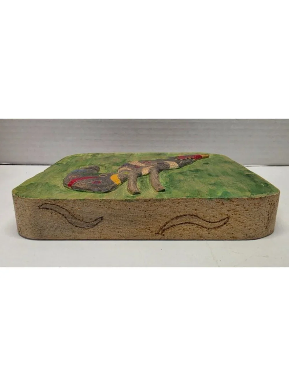 Vintage Handmade Folk Art Fox Wood Plaque Hand Carved Woodburned Painted Wall Ar